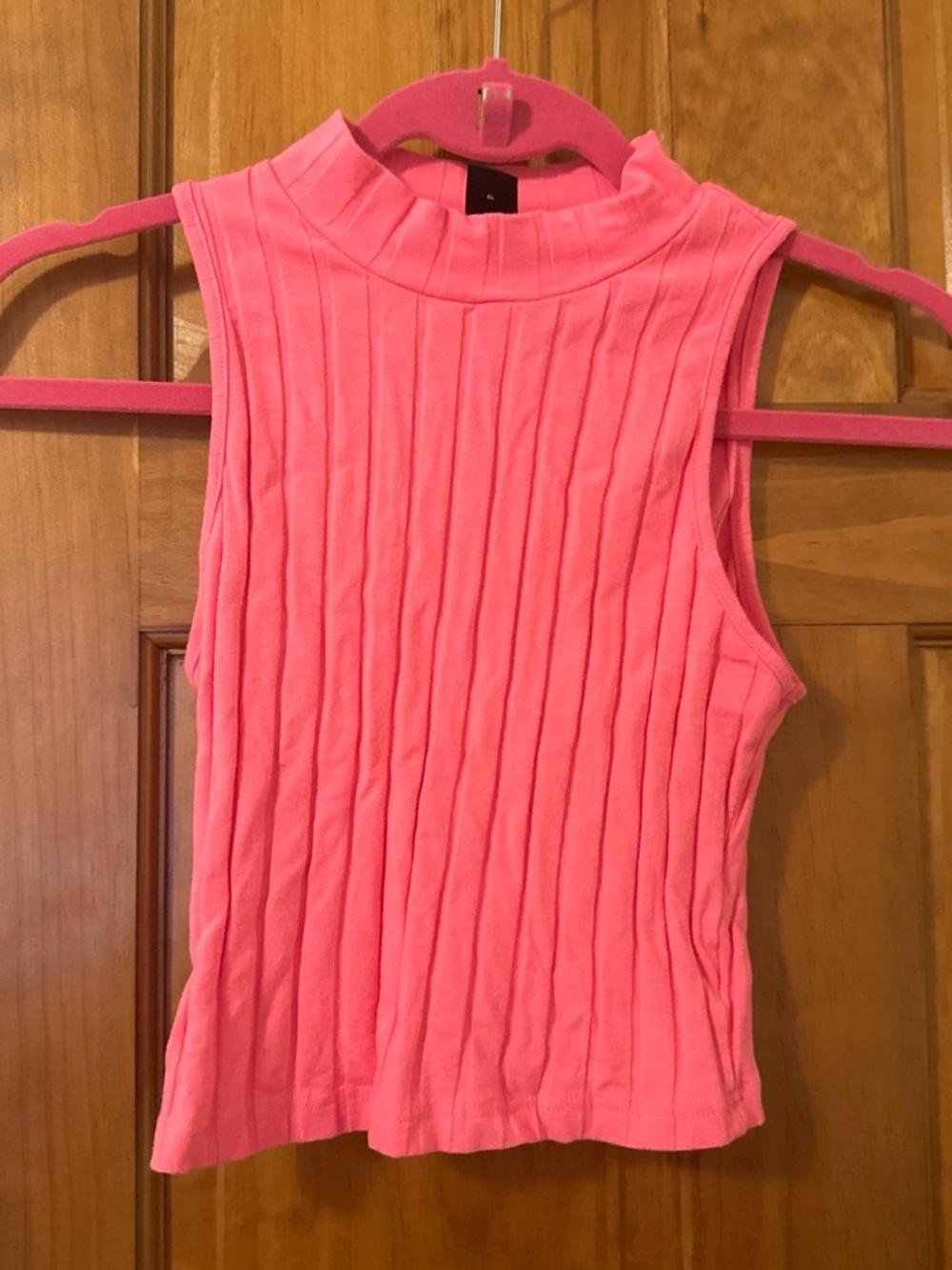 SHEIN Ribbed Mock Neck Sleeveless Tank - Bright Pink